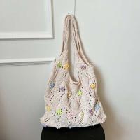 Bolso de hombro dulce bolso de mano de ganchillo con dije de flor, bolso tejido con hilo de flores transpirable, bolso tejido de gran capacidad de color caqui para playa - details 20