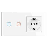 2Gang 1Way Touch interruptor con tomas de corriente 16A 220V,Panel de vidrio templado 153*82mm - details 0