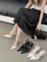 Sandalias Platas de Tacón Alto para Mujer Punta Afilada Francesa Diseño de Bolsa de lazo Viento de Cabeza Moda de Alta Noche - details 9