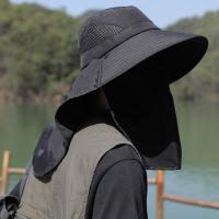 Sombrero de pescador con cordón extraíble y cubierta para el cuello con máscara, sombrero para el sol de ala ancha, sombrero de senderismo de secado rápido de Color sólido - details 0