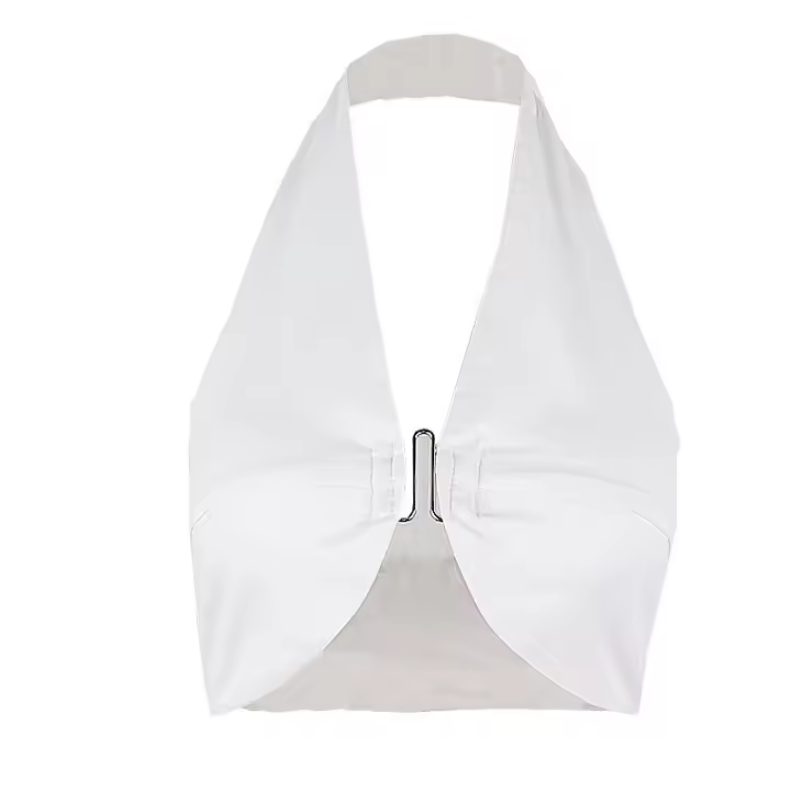 BUNO-Camiseta sin mangas con cuello Halter y hombros descubiertos, Top corto elegante sin tirantes y espalda descubierta, camisola ajustada para fiesta callejera para mujer - 1