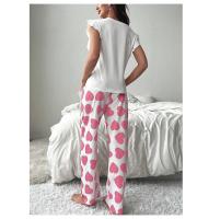 Conjunto De Pijama Para Mujer Estampado De Corazón Camiseta Corta Y Pantalones Largos Ropa De Dormir Estilo Casual De Verano Y Otoño - details 10