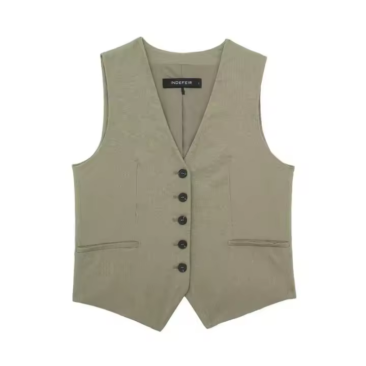 BUNO-Tops de lino lisos a la moda para mujer, chaleco sin mangas con cuello en V, chaleco informal elegante básico para mujer, trajes de negocios - 1