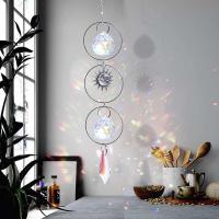 Atrapasueños de cristal con campanas anchas, estrella, prisma de arcoíris colorido, colgantes para ventana del hogar, adorno atrapasueños de jardín - details 9