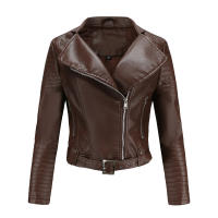 Abrigo corto de motociclista de piel sintética para mujer, chaqueta de manga larga con cremallera, ropa de otoño - details 41