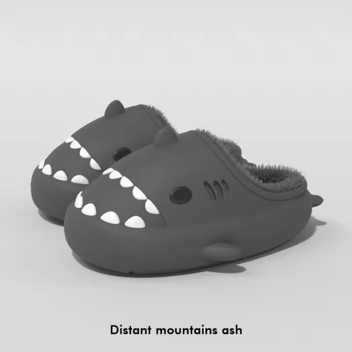 Zapatillas impermeables de algodón de tiburón, zapatos de algodón antideslizantes con suela gruesa de felpa cálida para mujer - 1