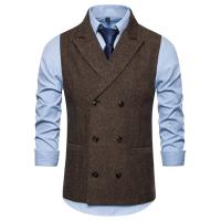Chaleco de traje marrón con doble botonadura para hombre, chaleco sin mangas de negocios de color sólido informal de marca 2019, chalecos para hombre - details 4