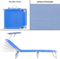 Silla de Playa Tumbona con Parasol Rebanable de 3 Posiciones Convertible en Cama Verde Aguamarina de Aluminio y Textileno Tamaño 190x58x25 cm - details 18