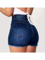 Pantalones cortos de mezclilla de cintura alta de verano para mujer, pantalones cortos ajustados con agujeros rasgados y elásticos - details 2