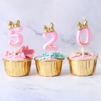 Vela de cumpleaños para niños, suministros de decoración de pastel de fiesta de boda, velas con número de lazo lindo, suministros de cumpleaños para cupcakes, 0-9 - details 1