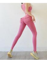 Mallas deportivas elásticas de cintura alta para mujer, pantalones ajustados de Color sólido para entrenamiento, venta al por mayor, para correr, gimnasio, Fitness, Yoga - details 10