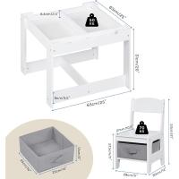 2 Sillas para Niños de Madera, Muebles con Espacio de Almacenamiento, Escritorio Blanco Reversible con Pizarra y Rodillo de Papel - details 2