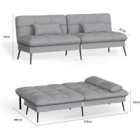 Sofá cama, franela de algodón, gris, 51P x 174L x 72H centímetros - details 6