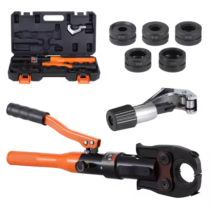 SucceBuy Herramienta de prensado de tuberías hidráulicas, accesorios para tuberías de cobre, alicates de presión con mandíbulas de cambio rápido V12, V15, V18, V22, V28, 360 °   Kit de prensa giratoria para espacios confinados - 1