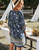 Vestido corto bohemio de manga larga para mujer 2025, vestido casual holgado con cuello en V - details 10
