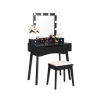 Tocador con Espejo Plegable Blanco y 10 Bombillas LED Mesa con 5 cajones 2 separadores para Manualidades Taburete Acolchado Organizador móvil BDT05W - details 10