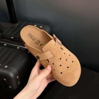 Bloque de madera para mujer, piel de vacuno, mula, cama de suela suave y gruesa, sandalias de exterior, zapatillas de mujer - details 3