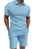 Conjunto de camisa polo para hombre, camiseta de manga corta con solapa ajustada, color sólido, gofre, informal, verano 2025 - details 4