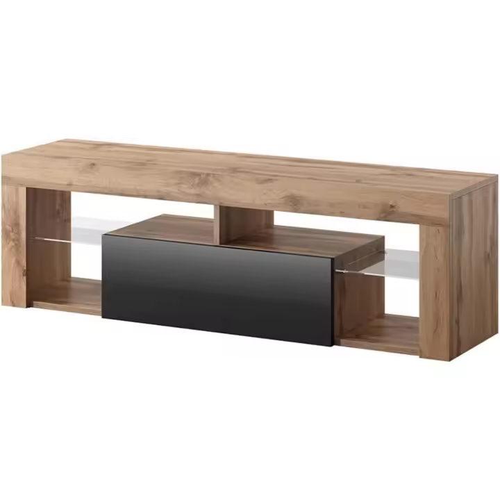 Mueble TV Moderno/Mesa TV/Mueble para Salón / 140 cm (sin LED, Nogal/Negro Brillante) - 1