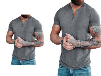 Camiseta de manga corta Henley para hombre, ropa informal de algodón, gris oscuro, M-6XL, paquete de 2 - details 1