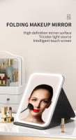 LZ1217 Espejo de Maquillaje de Cuero Sintético LED Plegable con 3 Colores de Luz, Espejo de Baño Recargable Tipo-C, Espejo de Belleza (Pequeño) - details 0