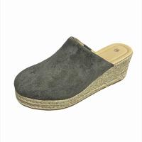 Nuevas sandalias de cuña de paja para verano y otoño 2025, sandalias de ante con punta redonda, tacones altos y suela de cáñamo con punta cerrada. - details 3