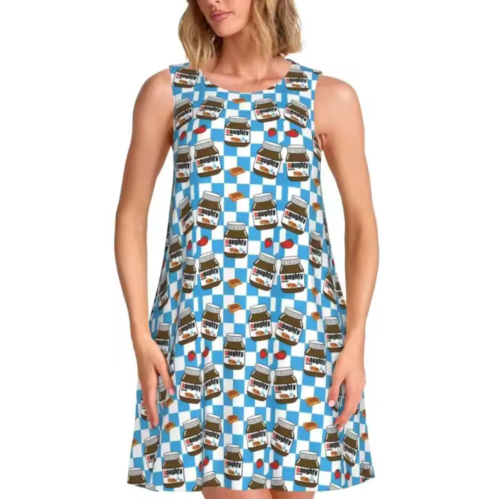 Falda holgada de sol con estampado de dibujos animados N-Nutellas Cool Cholote personalizada con estampado de bolsillo, vestido de vacaciones en la playa sin mangas para mujer - 1