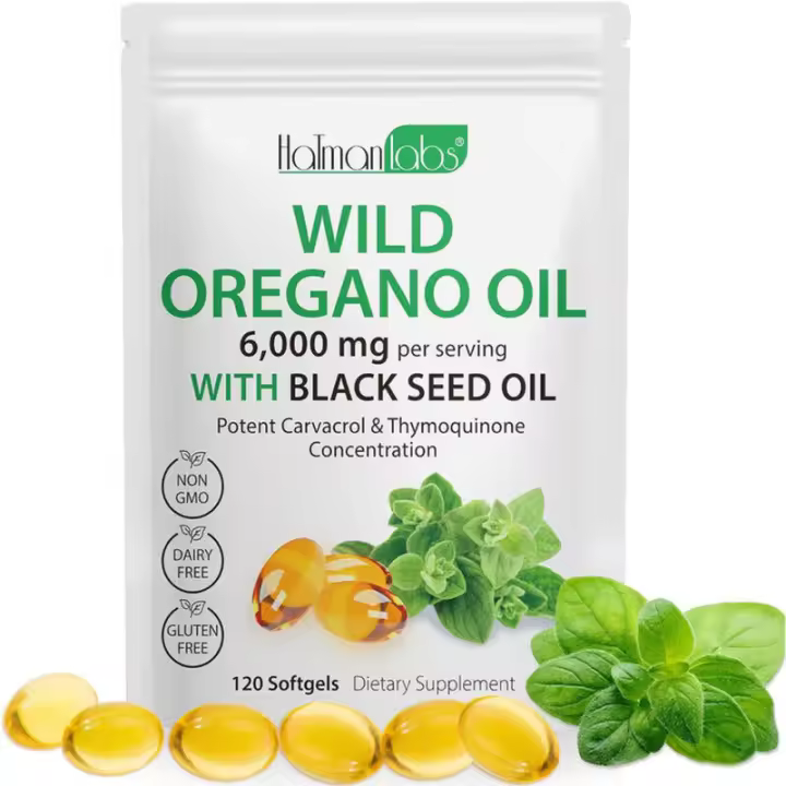 con aceite de semilla negra, cápsulas de 6000 mg orgánicas, cápsulas de suplemento de aceite de orégano, antioxidantes naturales, sin OGM, sin gluten, - 1