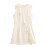 OUWU- Vestido de cuello redondo con lazo y pechera para mujer con decoración de cremallera para primavera y verano, nueva ropa informal para mujer - details 1