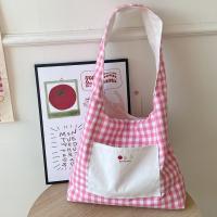 Bolso Vintage de dos caras a cuadros para mujer, bolso de hombro con entramado de ocio de estilo japonés, bolso de mano de lona para ir al trabajo al aire libre - details 9