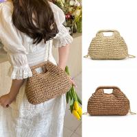 Bolso de paja con cadena tejida de verano a la moda, bolso de hombro de paja informal bohemio, bolso de cubo de ocio para playa para mujeres/niñas - details 1