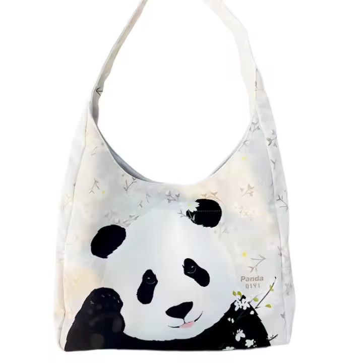 De dibujos animados lindo panda gigante bolsa de mano diseño de nicho versátil bolsa de hombro de gran capacidad bolsa de compras floral respetuosa con el medio ambiente - 1