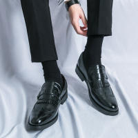 Zapatos formales de negocios para hombres, borla de empalme de un solo botón, Retro, moda juvenil, diario, oficina, banquete, novio, boda - details 19
