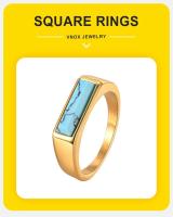 Vnox Sello de piedra natural para hombres y mujeres, banda de dedo de acero inoxidable chapada en oro unisex, regalo de anillo fraternal - details 2