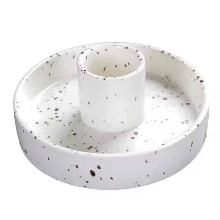 Portavelas artístico hecho, quemador de incienso Palo Santo redondo de cerámica, candelabro minimalista fácil de limpiar, decoración del hogar - 1