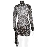 JULISSA MO-vestido Bandage de leopardo con cuello alto para mujer, vestido de manga larga y cintura alta, ropa ajustada elegante para fiesta y discoteca - details 2