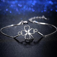 Pulsera de plata de ley  para mujer, brazalete de trébol de cuatro hojas, regalo de joyería Glamour, novedad - details 3
