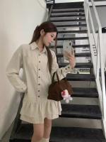 「MD」Vestido corto holgado con volantes para mujer, camisas a rayas, serie coreana, dulce y pequeño, para principios de otoño - details 4