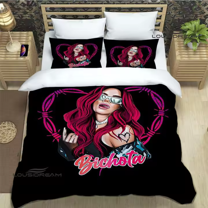 Conjunto de Cama de Lujo con Estampado de Karol G Funda de Edredón, Cojín, Sábana - 1
