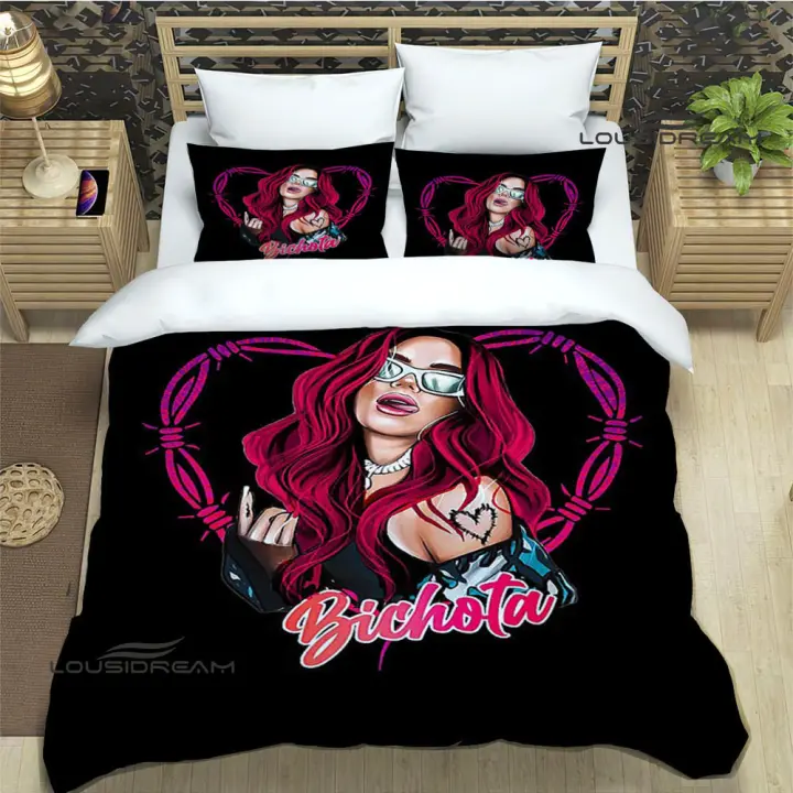 Conjunto de Cama de Lujo con Estampado de Karol G Funda de Edredón, Cojín, Sábana - 1