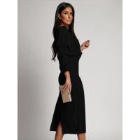 Noche elegante y bonita con cuello en V para mujer, vestidos divididos de color sólido, nueva moda, vestido de manga larga - details 1