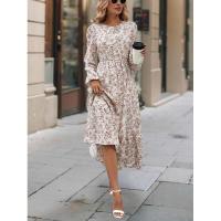 Vestido de manga larga con cuello redondo para mujer, elegante, floral, retro, nuevo - details 6