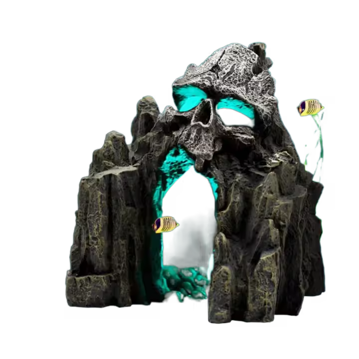 Simulación creativa de acuario, cueva de calavera, resina realista, cueva escondite de peces, cueva de esqueleto de reptil, escondite de peces, pecera rocalla - 1