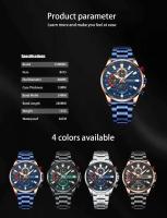 Reloj de Cuarzo CURREN 8415 Diseño Único en Negro y Azul Correa de Acero Calendario Estilo Formnal - details 6
