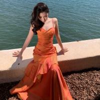 Vestido naranja ondulado con volantes, empalme ligero, vestido de lujo para bar mitzvá - details 4