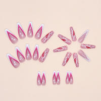 24 Piezas De Uñas Postizas De Ballet Largas En Forma De French Con Diseño De Amor Simple Costura Y Red En Las Yemas +1 Pegamento De Uñas +1 Archivo De Uñas Material De Resina - details 2