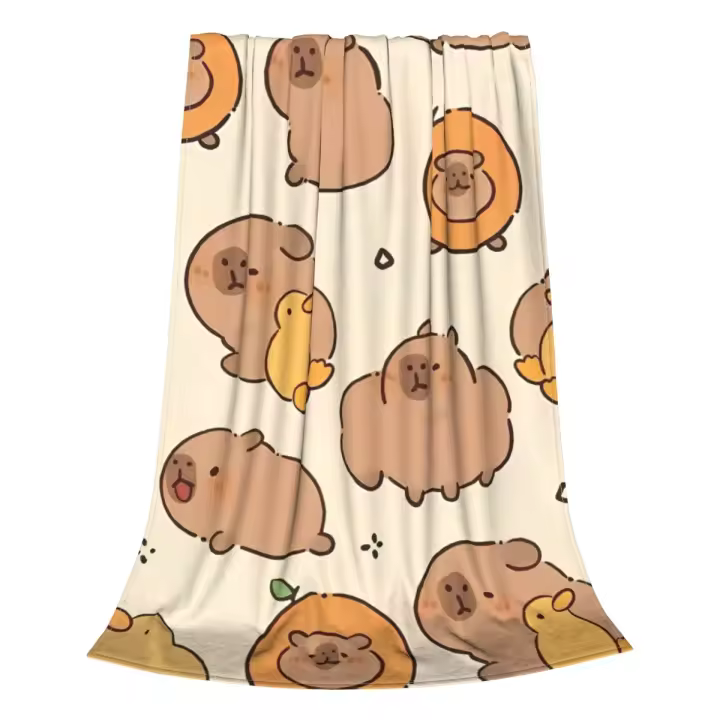 Manta de Peluche de Capybara Anime Kawaii Funda de Manta Suave Cálida de Poliéster para Decoración de Aire Acondicionado de Verano - 1