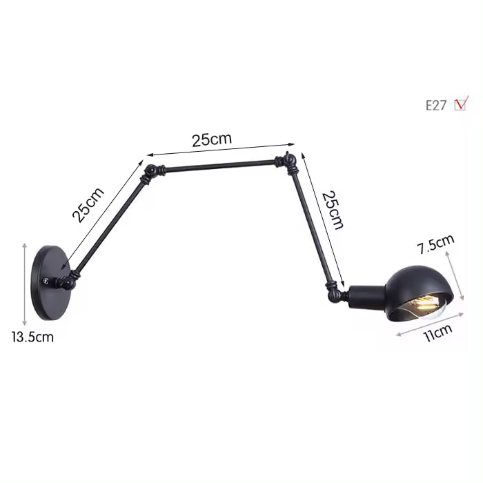 Lámpara de pared de Robot oscilante de doble brazo largo, candelabro de Metal Industrial Vintage, estilo Retro, L20/L30/l40 cm, negro, iluminación del hogar - 1
