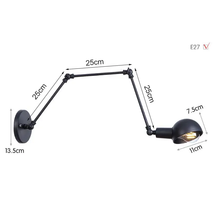 Lámpara de pared de Robot oscilante de doble brazo largo, candelabro de Metal Industrial Vintage, estilo Retro, L20/L30/l40 cm, negro, iluminación del hogar - 1