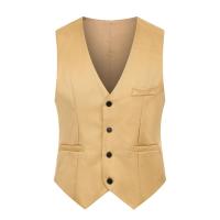 Chaleco de traje de Color puro para hombre, chaleco de negocios ajustado de un solo pecho, chaleco Formal con cuello en V para hombre, chaleco para hombre - details 8